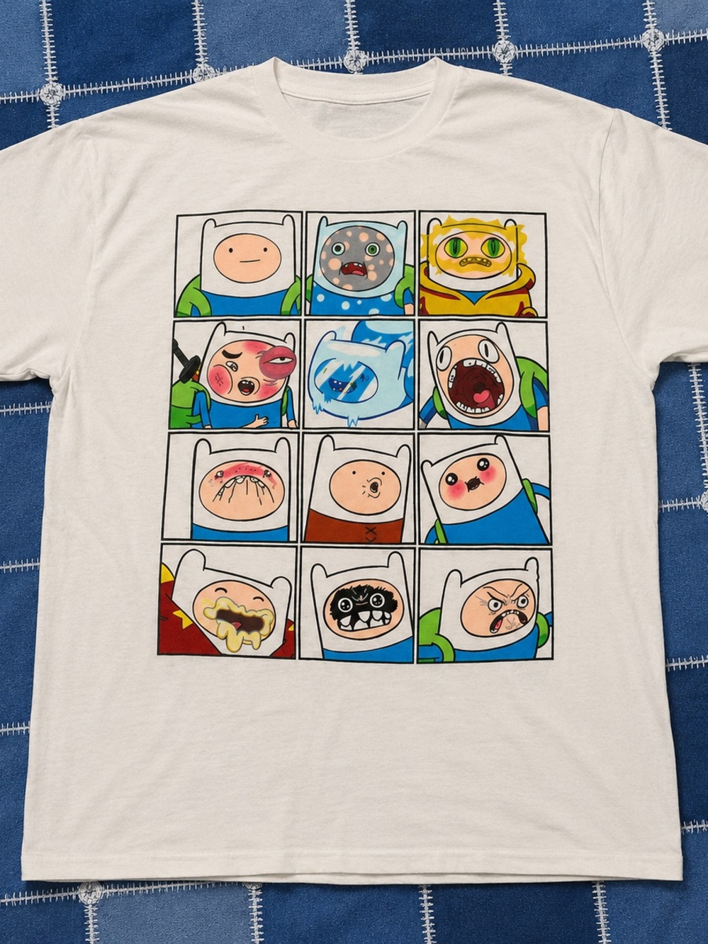 White' Short-Sleeve Tee with Colorful Cartoon Grid